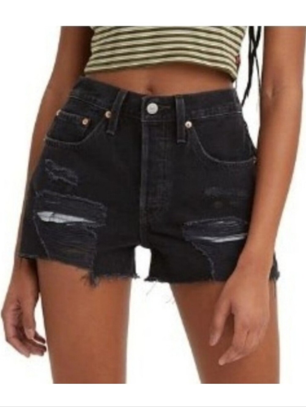 Levi's 501 High Waisted Destructed Shorts, Black Wash